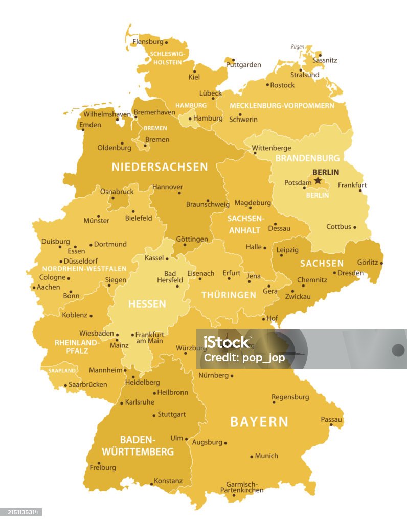 Germany Color Map With Names Germany Map Vector Colored Map Of Germany Stock Illustration - Download ...