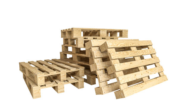 istock Stack of wooden pallets isolated on white 2151135948