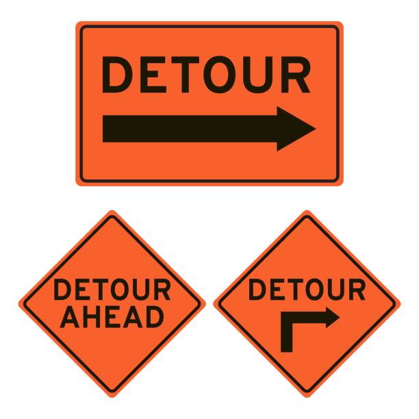 istock Set of detour signs. Right, ahead, straight. Rectangle and diamond shaped signs. Isolated on transparent background. 2151136935