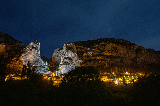 Night shot of the village Moustiers-Sainte-Marie Verdon Provence France.
