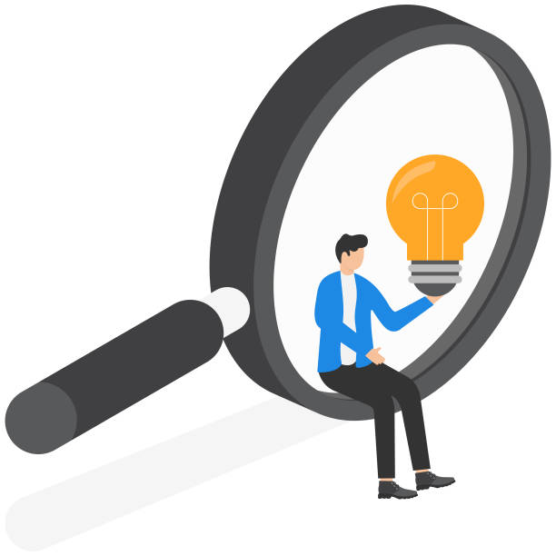 istock Find new ideas in business. New opportunity, idea or inspiration, innovation or creativity, woman with light bulb ideas sit on magnifying glass 2151145868