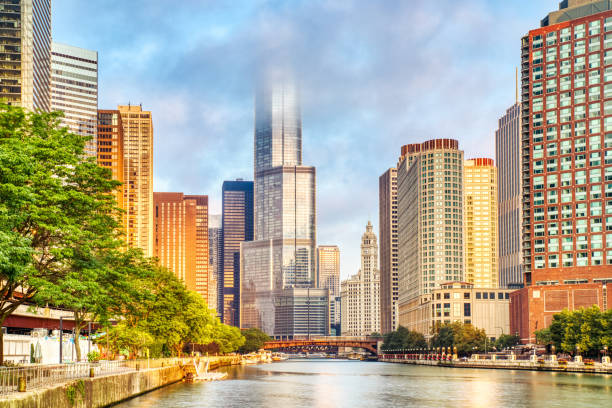 istock Chicago Downtown Cityscape with Chicago River at Sunrise 2151146451