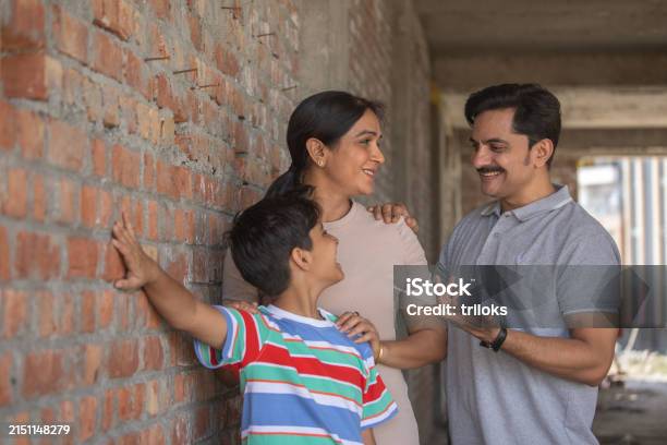 Contruction Project Parents Happy Parents With Son Visiting Construction Site Stock Photo ...