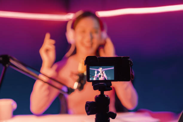istock Selective focus camera screen beautiful Asian live on social. Stratagem. 2151157522
