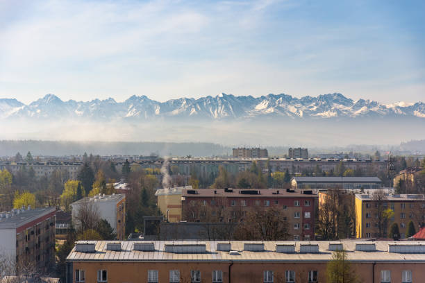 istock Panoramic view of the rooftops of Nowy Targ with Tatra mountains in the background 2151163607