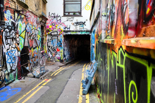 London, UK - September 29, 2025: Street art in Camden Town, painted and decorated houses