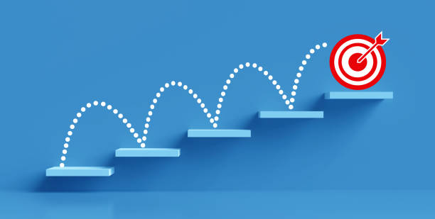 istock Stairs target arrow on Blue background. 2151169276