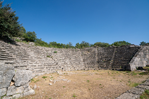 L’Aquila, Italy - July 8, 2023: Palace of Emiciclo at L Aquila, Abruzzo, Italy
