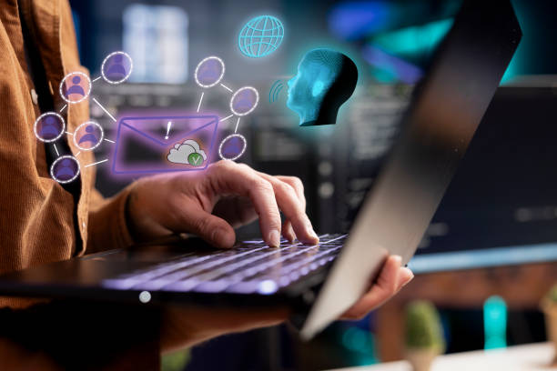 istock Person typing on laptop keyboard, cloud connectivity concept, close up 2151175157