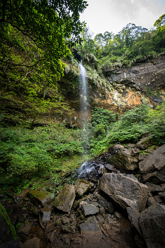 Motian Waterfall hidden in the valley of Sandiaoling mountain trail, in New Taipei City, Taiwan.