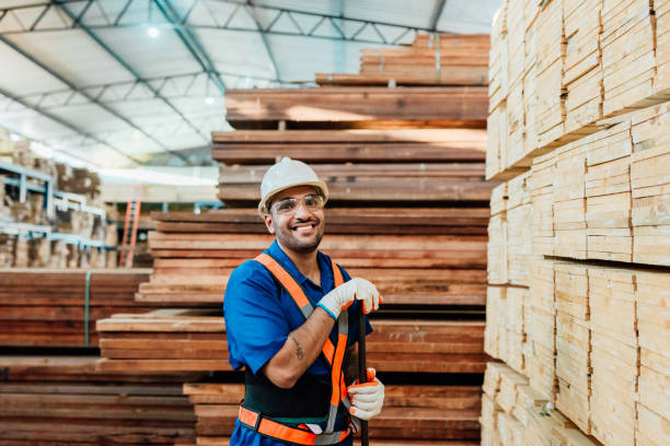 Portrait of a construction lumber yard worker