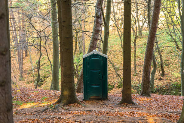 Toilet cabin in the forest in autumn