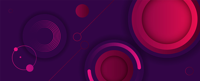 Modern abstract geometric circle shape design, on purple pink background. Can be use for landing page, book covers, brochures, flyers, magazines, any brandings, banners, headers, presentations, and wallpaper backgrounds