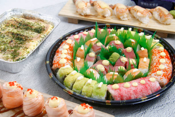 istock Freshly prepared Japanese sushi rolls 2151200042