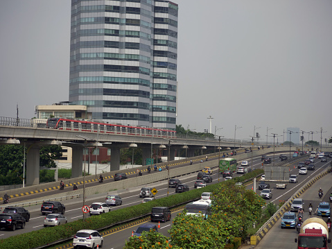 Jakarta, Indonesia - May 02, 2024 : Jakarta traffic jam in the morning