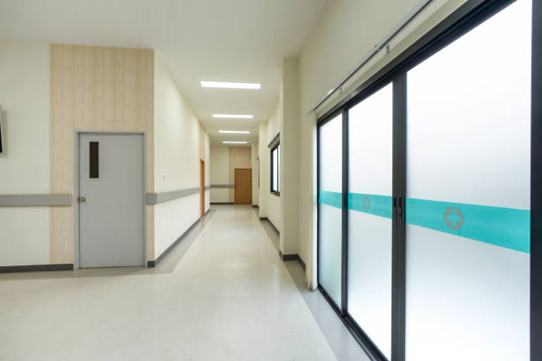 istock Corridor between different room in hospital. Medical operating room and patient sample storage room. 2151205306
