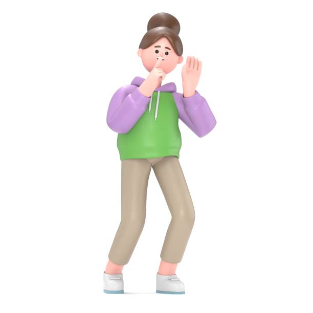 istock 3D illustration of Asian girl Renae in an eavesdropping posture. 3d image.3D rendering on white background. 2151209471