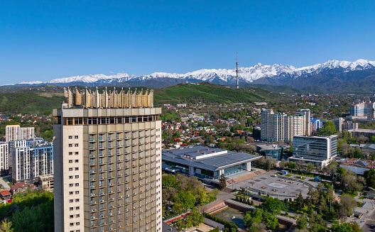 View from a quadrocopter on the central part of the Kazakh city of Almaty