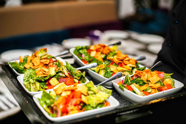 Tray of Assorted Salads on Table