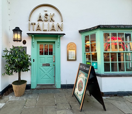 Billericay, UK - January 9, 2024: The entrance to Ask Italian restaurant in Billericay, Essex, UK.