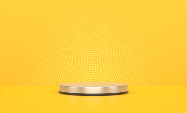Empty Yellow Pedestal Podium Stage With Halftone