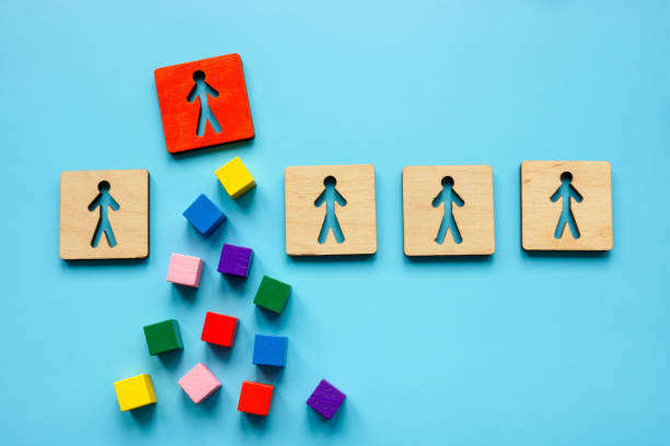istock Creativity and success. Rising figure and colored cubes. New ideas concept. 2151217722