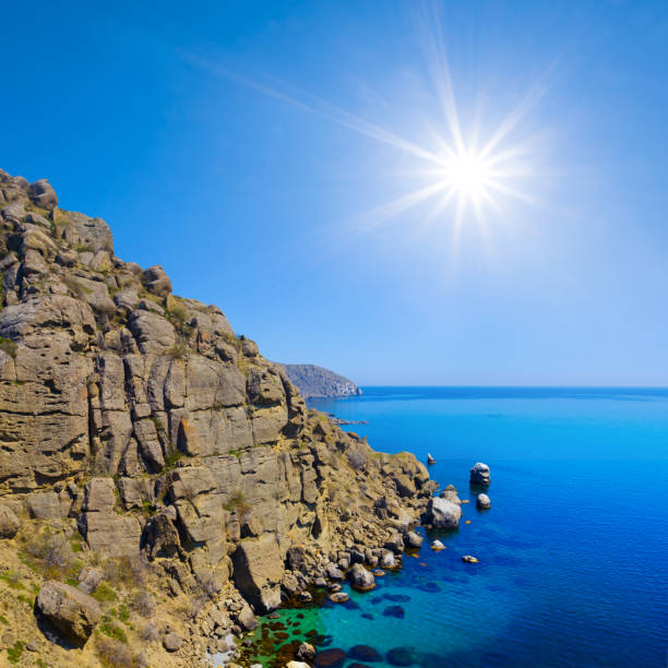 sea bay with rocky coast at summer  sunny day