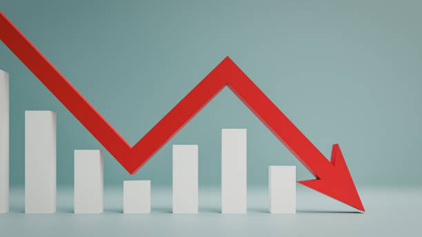 istock A concept where a red arrow moves on a chart and then falls. 3d rendering 2151220404