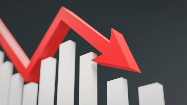 istock A concept where a red arrow moves on a chart and then falls. 3d rendering. 2151220412
