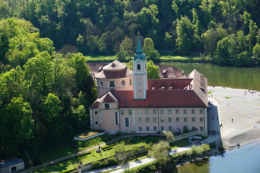 The Monastery of Weltenburg (German: Kloster Weltenburg) in summer. Top view of the Danube in summer.