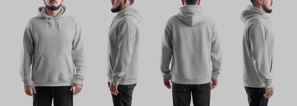 istock Oversized hoodie heahter template on bearded man, streetwear front, side, back view. Set 2151221919