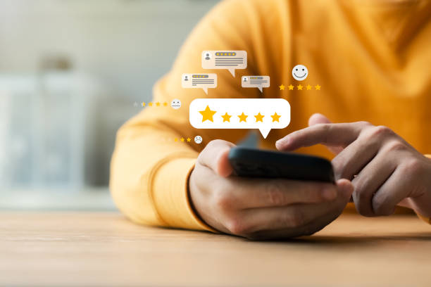 User give rating to service experience on online application, Customer review satisfaction feedback User give rating to service experience on online application, Customer review satisfaction feedback survey concept, Customer can evaluate quality of service leading to reputation ranking of business. rating stock pictures, royalty-free photos & images