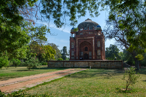 Delhi, India - March 11 2024: The Nai-ka-Gumbad or Barber's Tomb in the Humayun's tomb complex at Delhi India.
