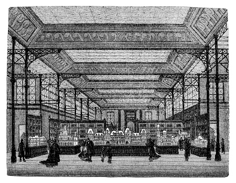 Interior of the Pavilion of the City of Paris. World's Fair in Paris 1878.