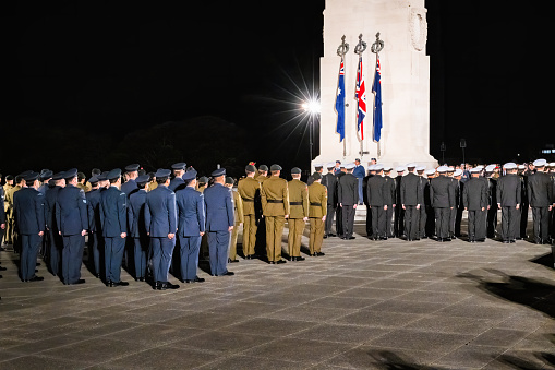 Auckland, New Zealand - April 25 2024: Anzac Day commemoration. Dawn Service at Auckland Domain.