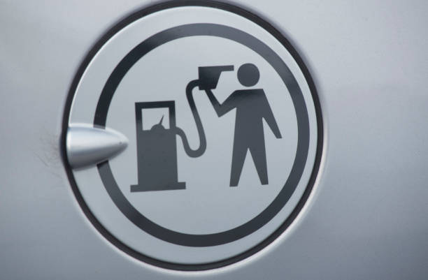 A closeup of multicolored gas pumps at the gas station