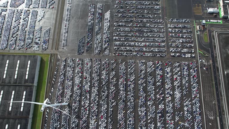 Aerial View of Large Parking Lot in Zeebruges