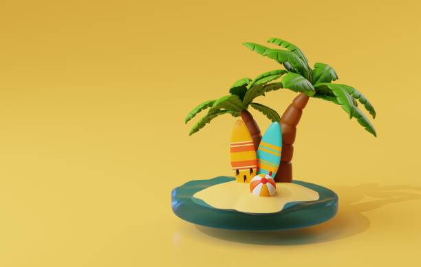 istock Surf's Up of Surfing Board in Tropical Paradise.  3D render 2151232658