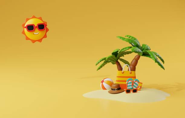 istock Tropical Getaway Beach Bag, Sunscreen, and Flip Flops for Summer Vibes. 3D Render 2151232668