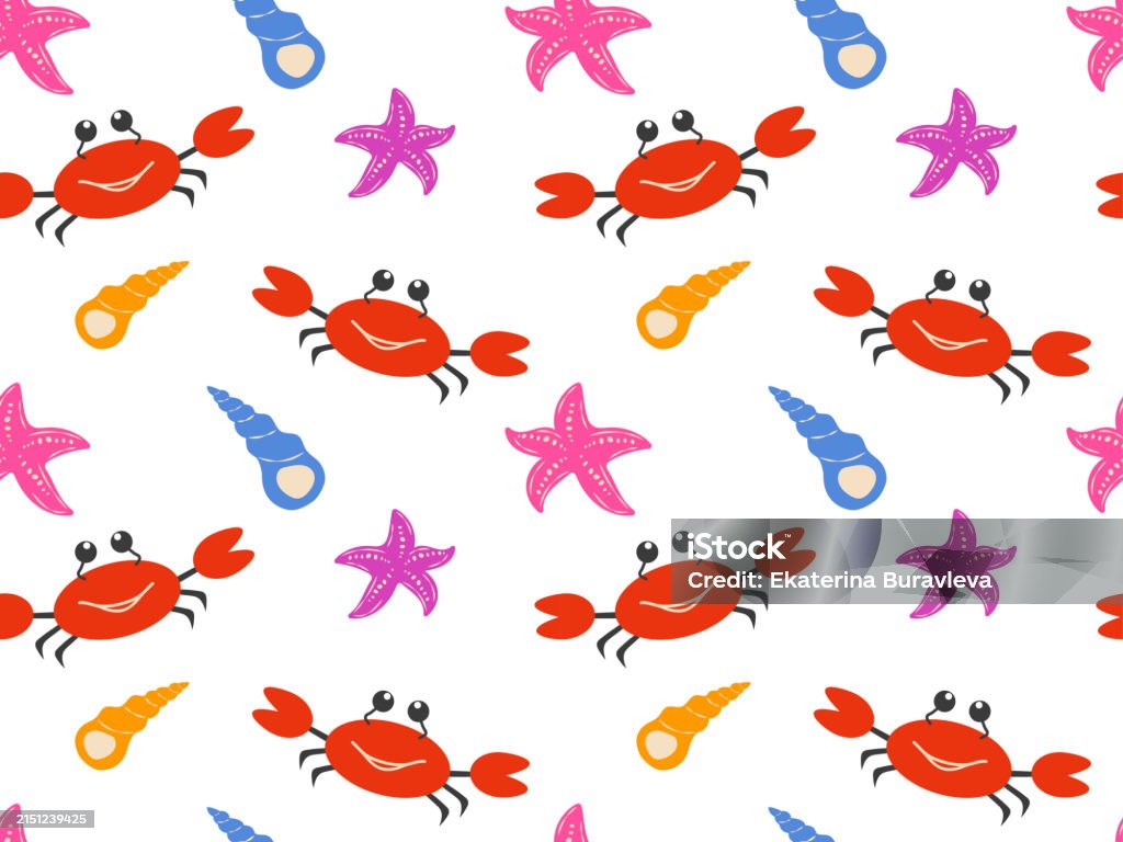 Crab And Insect Shell Patterns Seamless Pattern With Starfish Crab And Shells On A Transparent ...