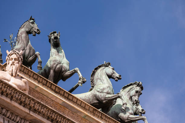 Liverpool, England - July 29, 2024: This image shows an equestrian statue of Queen Victoria in front of St. George's Hall, on St. George’s Plateau in Liverpool.