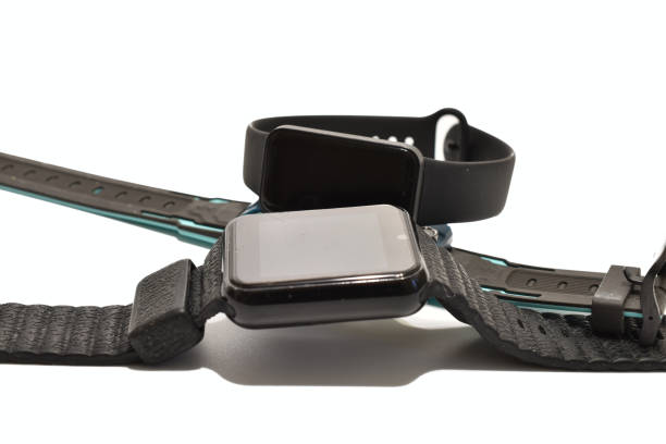 istock Smart watch in black color lies on white. 2151244241