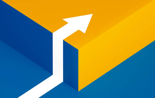 istock Determination Concept - White Arrow Over Yellow And Blue Background 2151245813