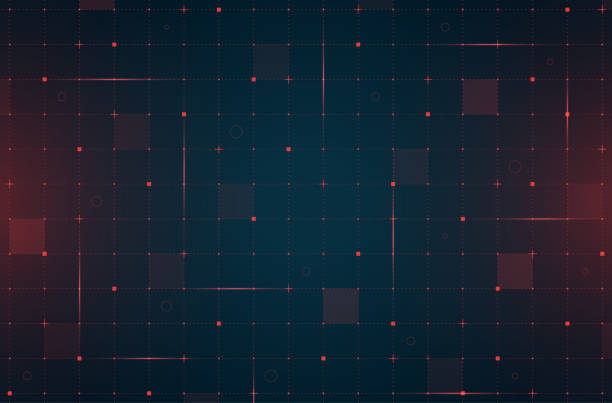 illustrazioni stock, clip art, cartoni animati e icone di tendenza di griglia di interfaccia futuristica vr hud. modello di mesh dello schermo dell'interfaccia utente digitale. modello di design dello sfondo della visiera hi tech gui. l'astronave head-up mostra linee rosse e particelle su sfondo scuro. cruscotto fui sci fi - sfondo astratto
