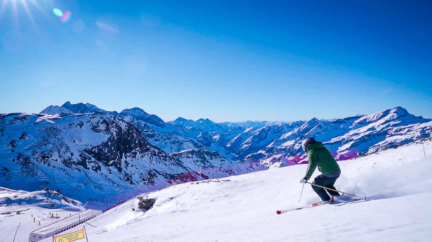 istock Professional ski instructor speed skiing on Italian Alps (Monte Rosa) 2151247602