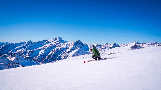 istock Professional ski instructor speed skiing on Italian Alps (Monte Rosa) 2151247668