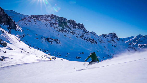 istock Professional ski instructor speed skiing on Italian Alps (Monte Rosa) 2151247784