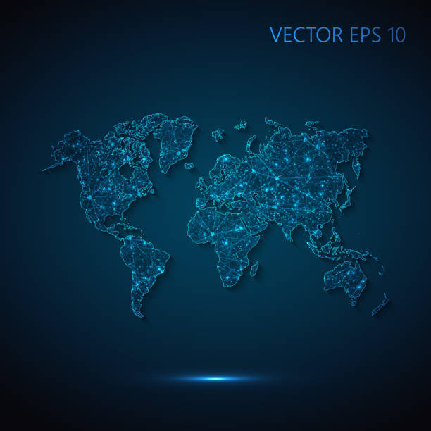 istock World Map created from lines and bright points in the form of starry sky with polygonal wireframe mesh and connected lines on dark blue background 2151249912