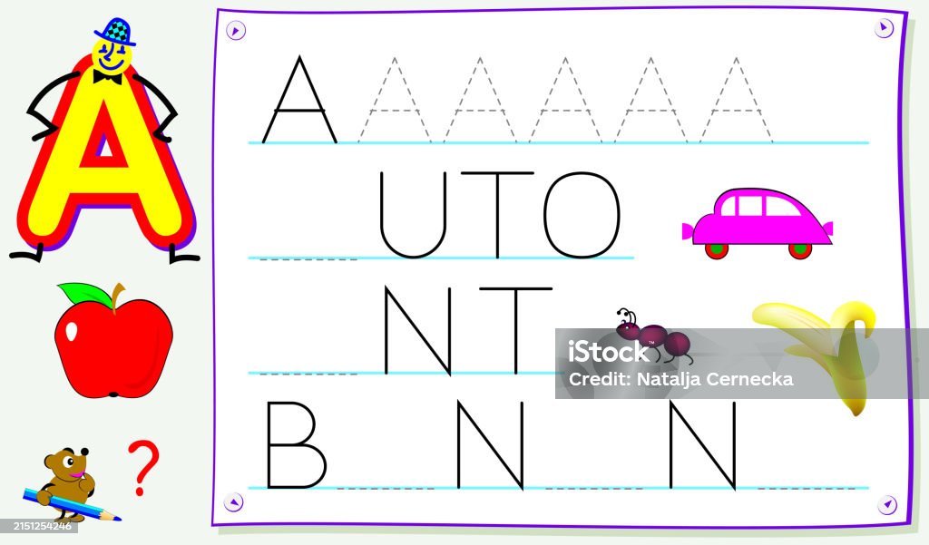 Worksheet For Kids With Letter A For Study Alphabet Developing Skills ...