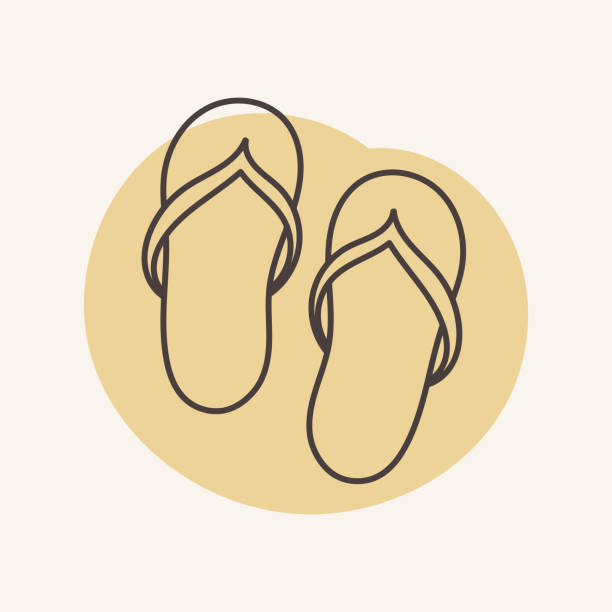 A pair of beach slippers. Hand drawn vector outline icon. woman feet bed stock illustrations
